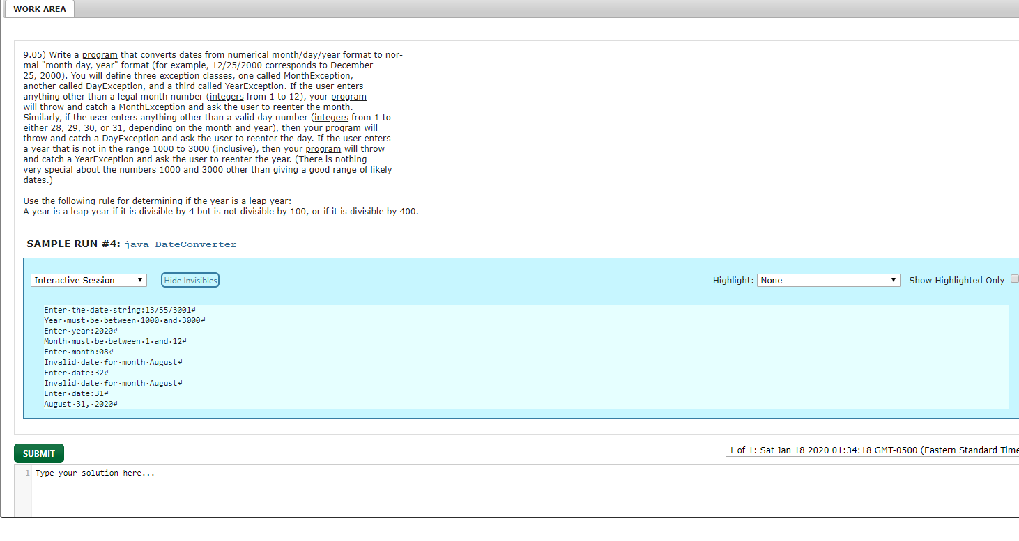 WORK AREA 9.05) Write a program that converts dates from numerical month/day/year format to nor- mal month day, year format
