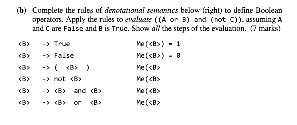 Solved (b) Complete the rules of denotational semantics | Chegg.com