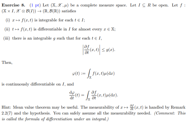 Solved Exercise 8. (1 pt) Let (X,X,μ) be a complete measure | Chegg.com