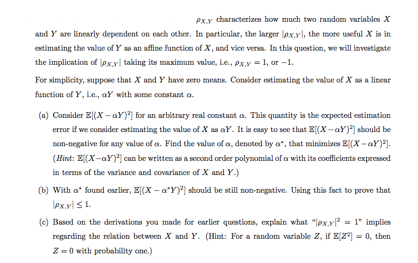 Solved ρX,Y characterizes how much two random variables X | Chegg.com