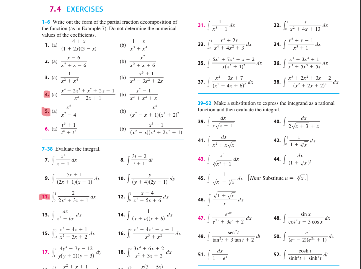 Solved 7.4 EXERCISES 1-6 Write out the form of the partial | Chegg.com