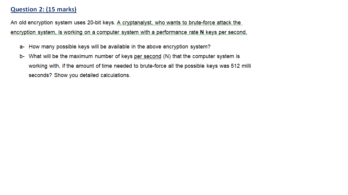 Solved Question 2: (15 marks) An old encryption system uses | Chegg.com