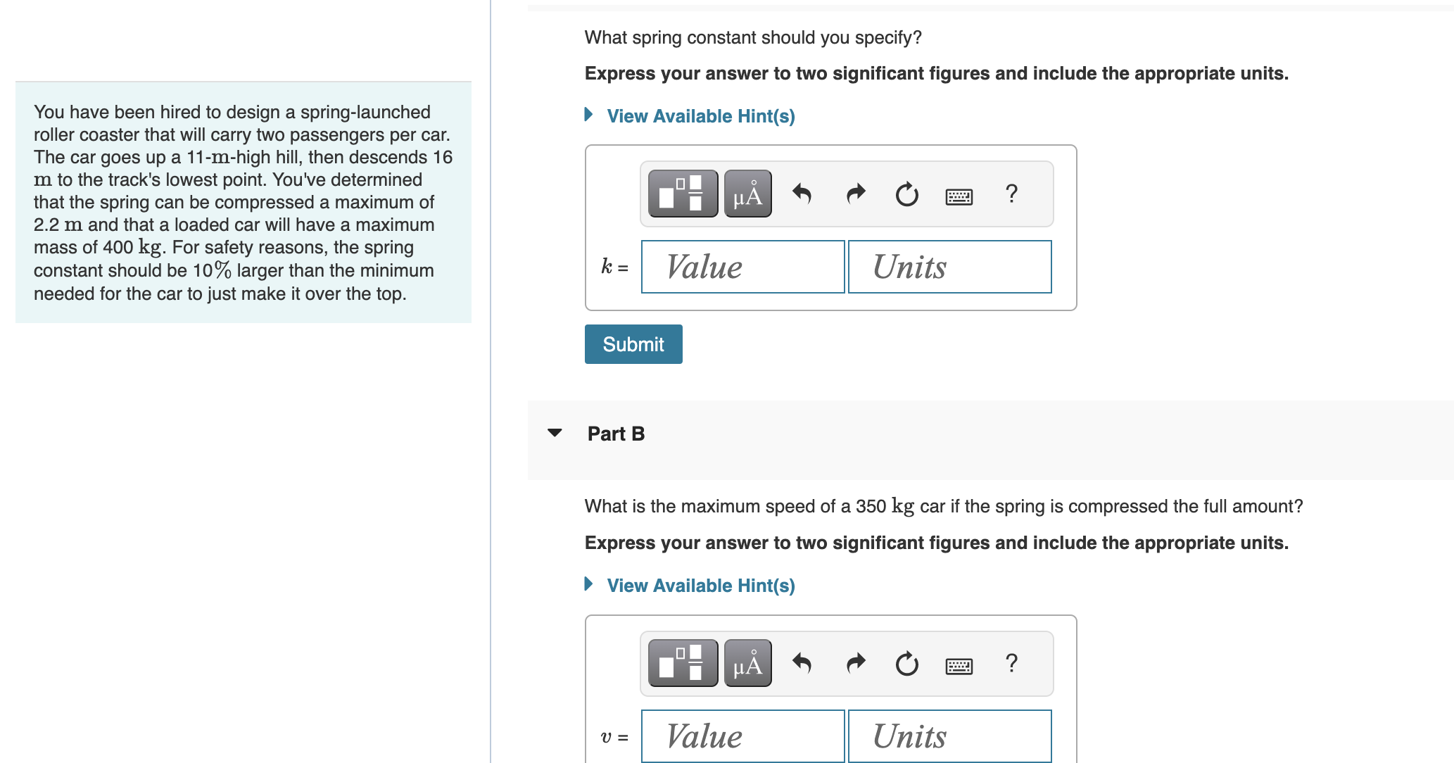 Solved What Spring Constant Should You Specify? Express Your | Chegg.com