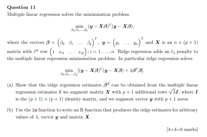 Solved Question 11 Multiple linear regression solves the | Chegg.com