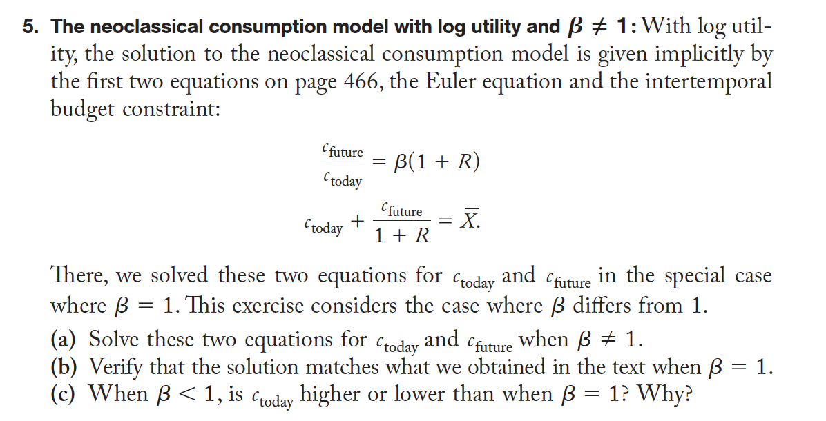 Solved The neoclassical consumption model with log utility | Chegg.com
