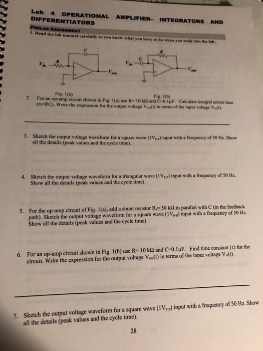 Solved Lab 4 OPERATIONAL AMPLIFIER- INTEGRATORs AND | Chegg.com