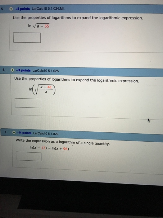 Solved use the properties of logarithms to expand the chegg