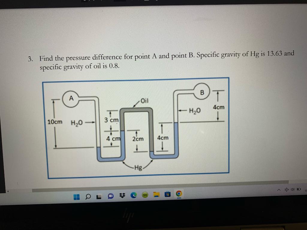 Solved 3. Find the pressure difference for point A and point | Chegg.com