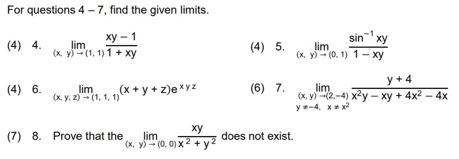 Solved For Questions 4 7 Find The Given Limits 4 4 Chegg Com