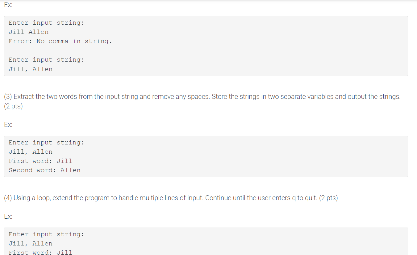 Solved 9.6 LAB: Warm up: Parsing strings . (1) Prompt the | Chegg.com
