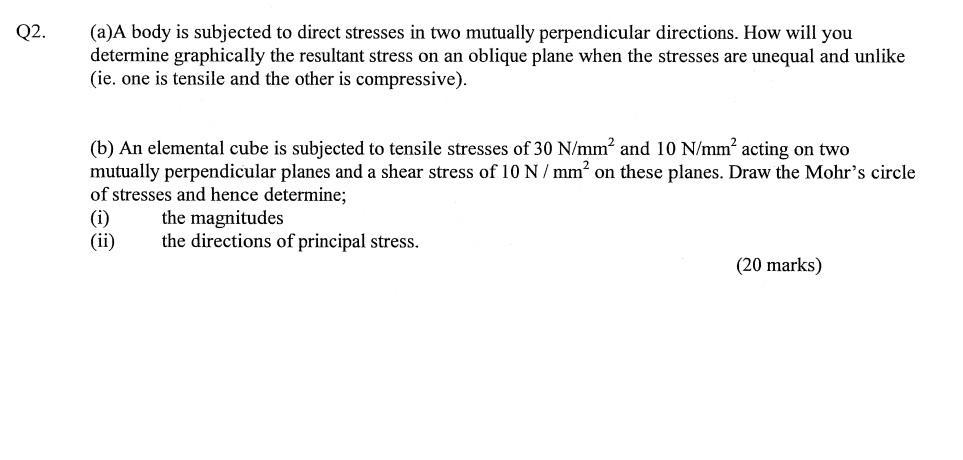 Solved Q2. (a)A body is subjected to direct stresses in two | Chegg.com