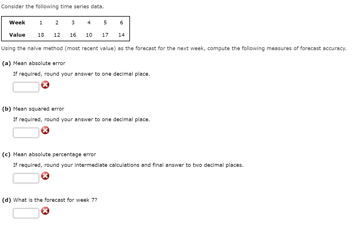 Solved Consider the following time series data. Week 2 3 4 5 | Chegg.com