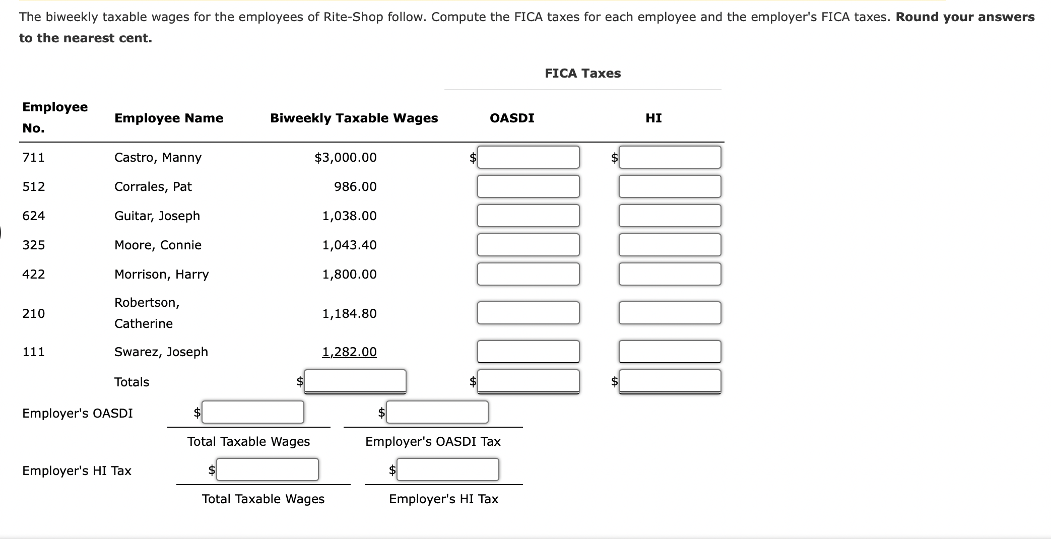 Solved The biweekly taxable wages for the employees of