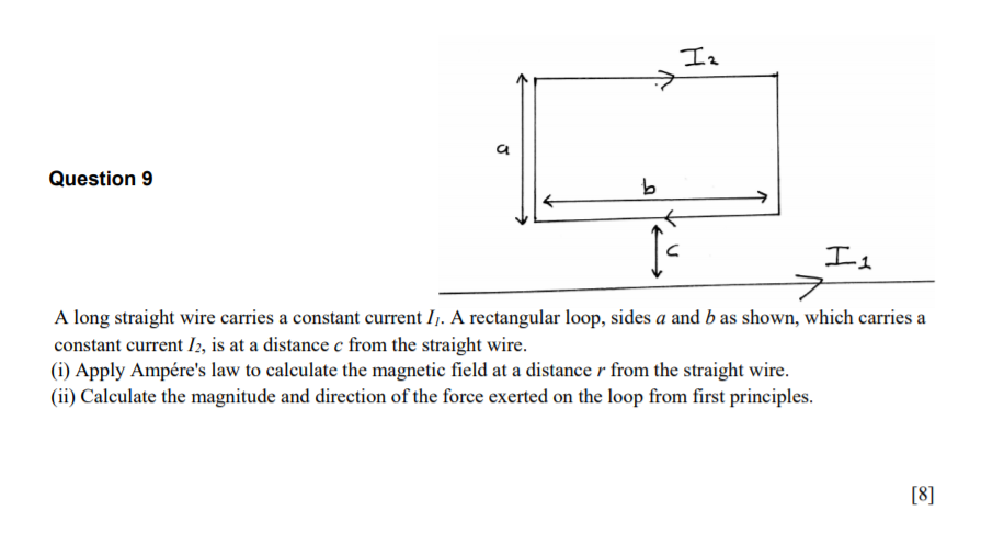 Solved Iz Question 9 b Il > ㅋ A long straight wire carries a | Chegg.com