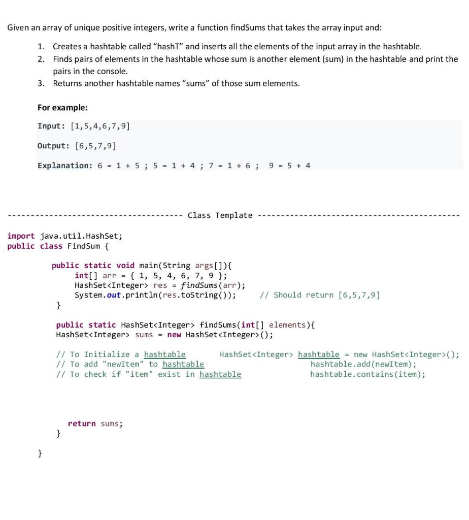 Solved Given an array of unique positive integers, write a | Chegg.com
