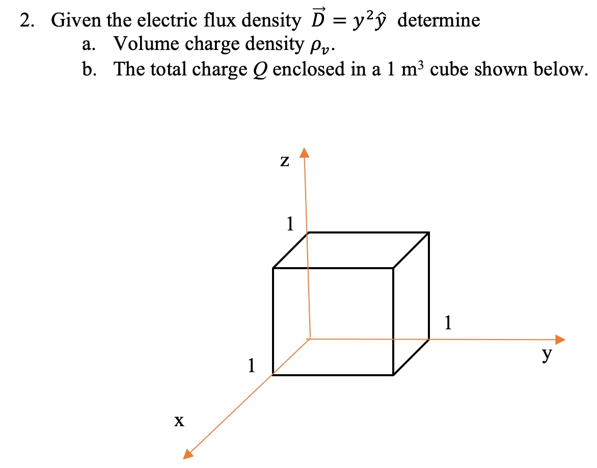 Solved 2. Given the electric flux density = y²ỹ determine | Chegg.com