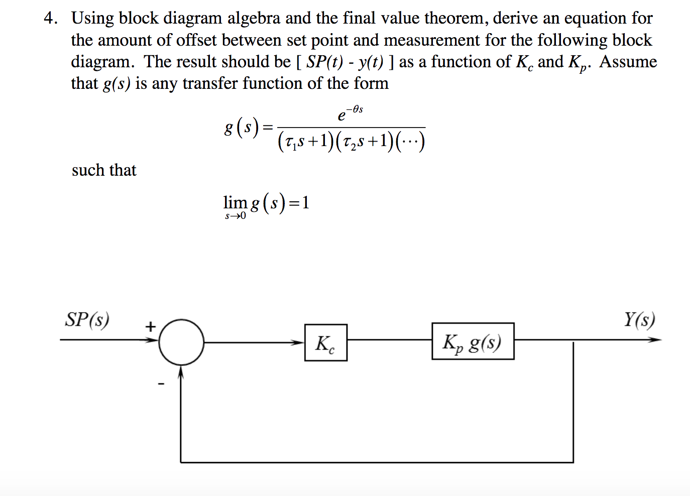 Solved 4. Using block diagram algebra and the final value | Chegg.com