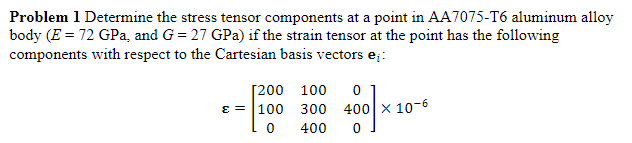 Solved Problem 1 Determine the stress tensor components at a | Chegg.com