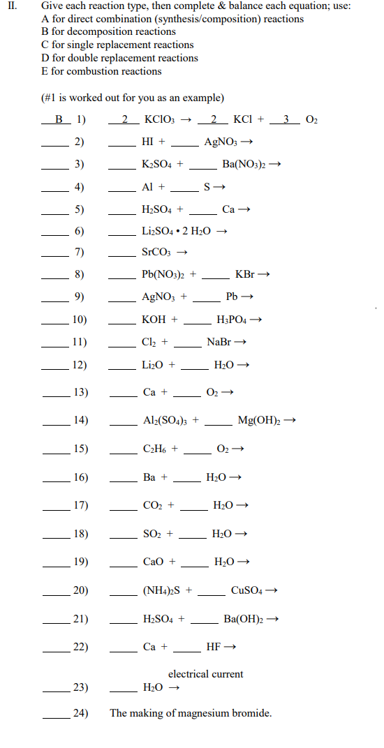 Solved Give each reaction type, then complete & balance each | Chegg.com