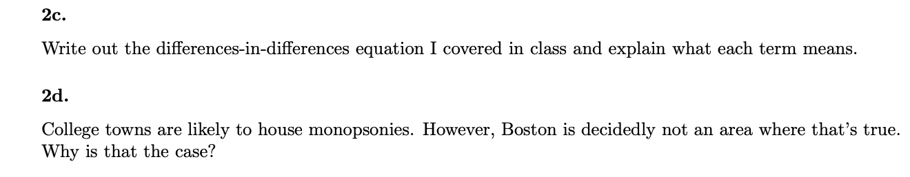 Solved 2c. Write out the differences-in-differences equation | Chegg.com