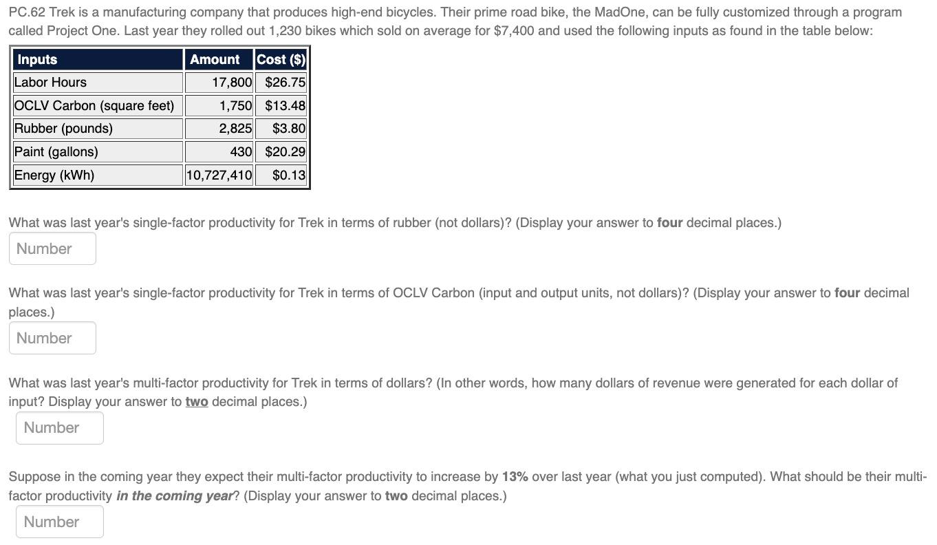 Solved PC.62 Trek is a manufacturing company that produces | Chegg.com