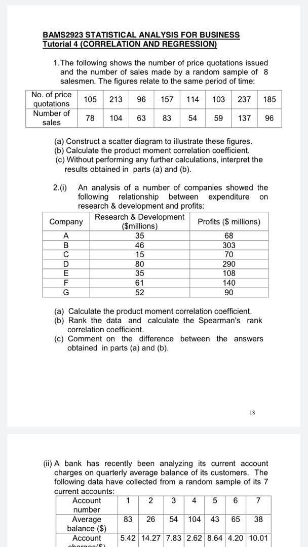 Solved BAMS2923 STATISTICAL ANALYSIS FOR BUSINESS Tutorial 4 | Chegg.com