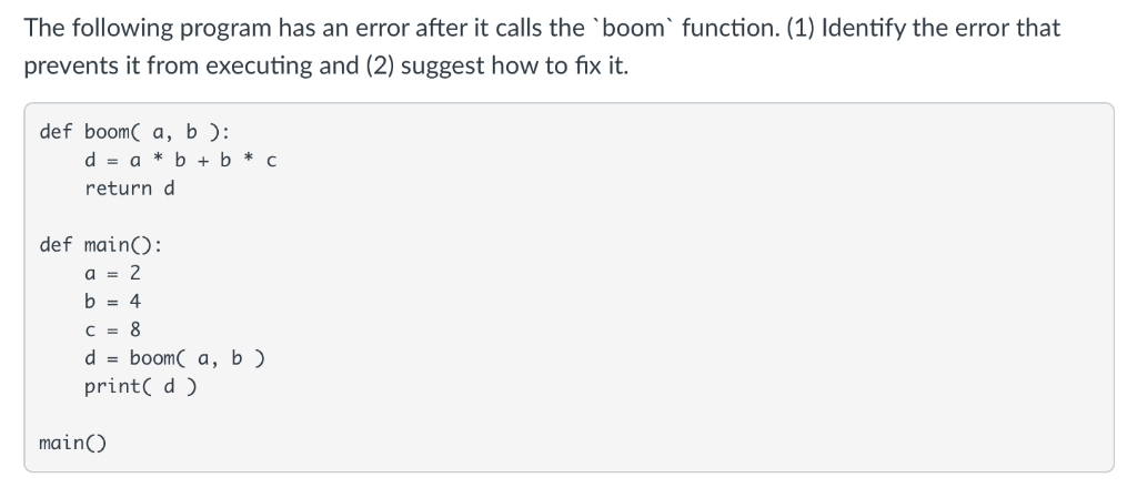 Solved The following program has an error after it calls the | Chegg.com
