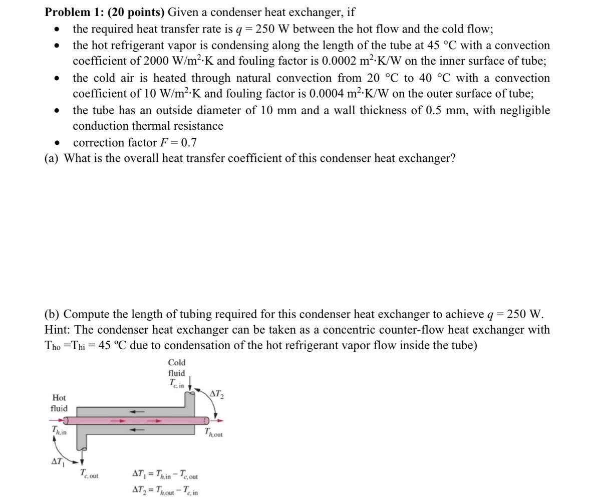 Solved Problem 1: (20 points) Given a condenser heat | Chegg.com