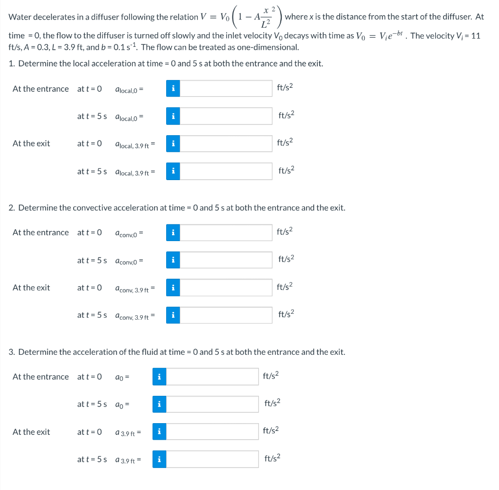 Solved Water decelerates in a diffuser following the | Chegg.com