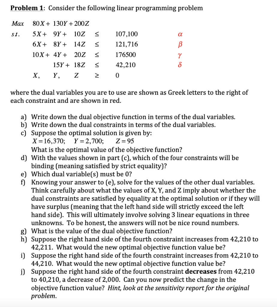 Solved Problem 1: Consider the following linear programming | Chegg.com
