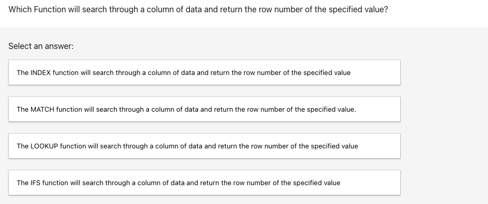 Solved Which Function will search through a column of data Chegg