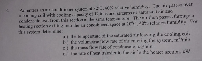 Solved Air enters an air conditioner system at 32°C, 40% | Chegg.com