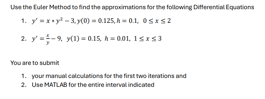 Solved Use the Euler Method to find the approximations for | Chegg.com