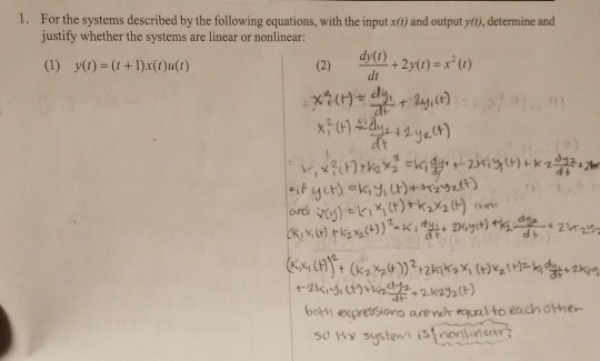 Solved 1. For the systems described by the following | Chegg.com