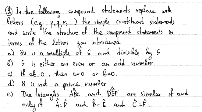 Solved (2) In the following compound statements replace with | Chegg.com