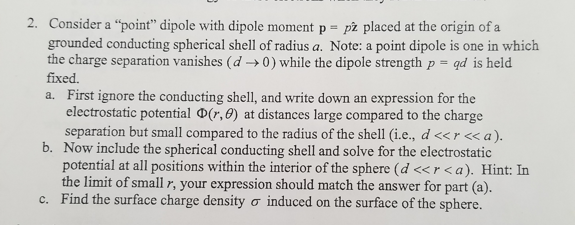 Solved 2. Consider a "point" dipole with dipole moment p = | Chegg.com