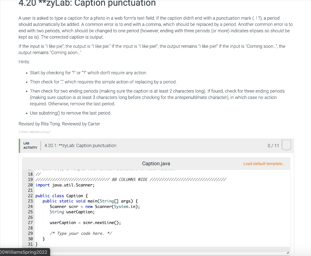 Solved 4.20 **ZyLab: Caption punctuation A user is asked to | Chegg.com