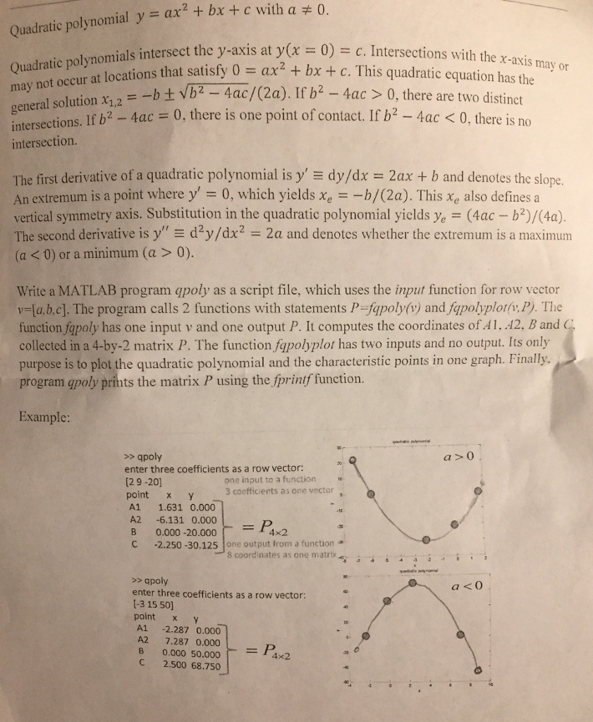 Solved with a Quadratic polynomial y ax+ bx +c Quadratic | Chegg.com