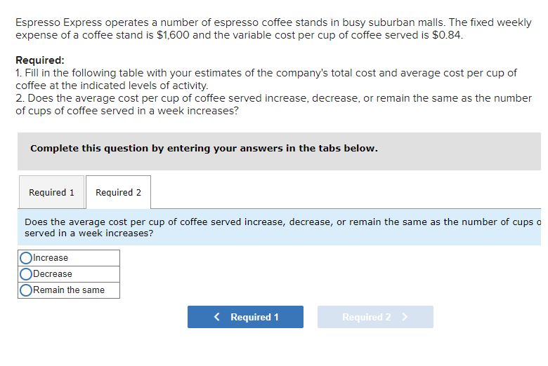 Solved Espresso Express operates a number of espresso coffee