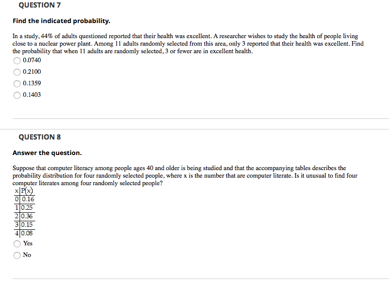 Solved QUESTION 7 Find the indicated probability In a study, | Chegg.com