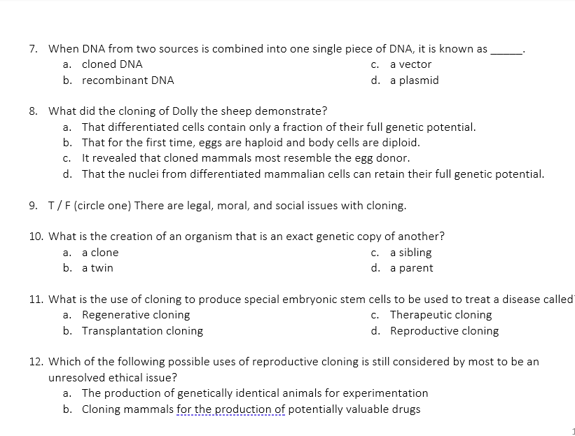 Solved 2. Which of the following statements regarding stem | Chegg.com