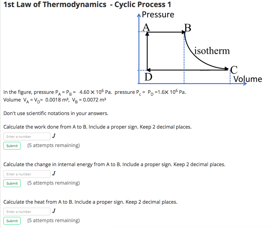 Solved: 1st Law Of Thermodynamics - Cyclic Process 1 Press ...