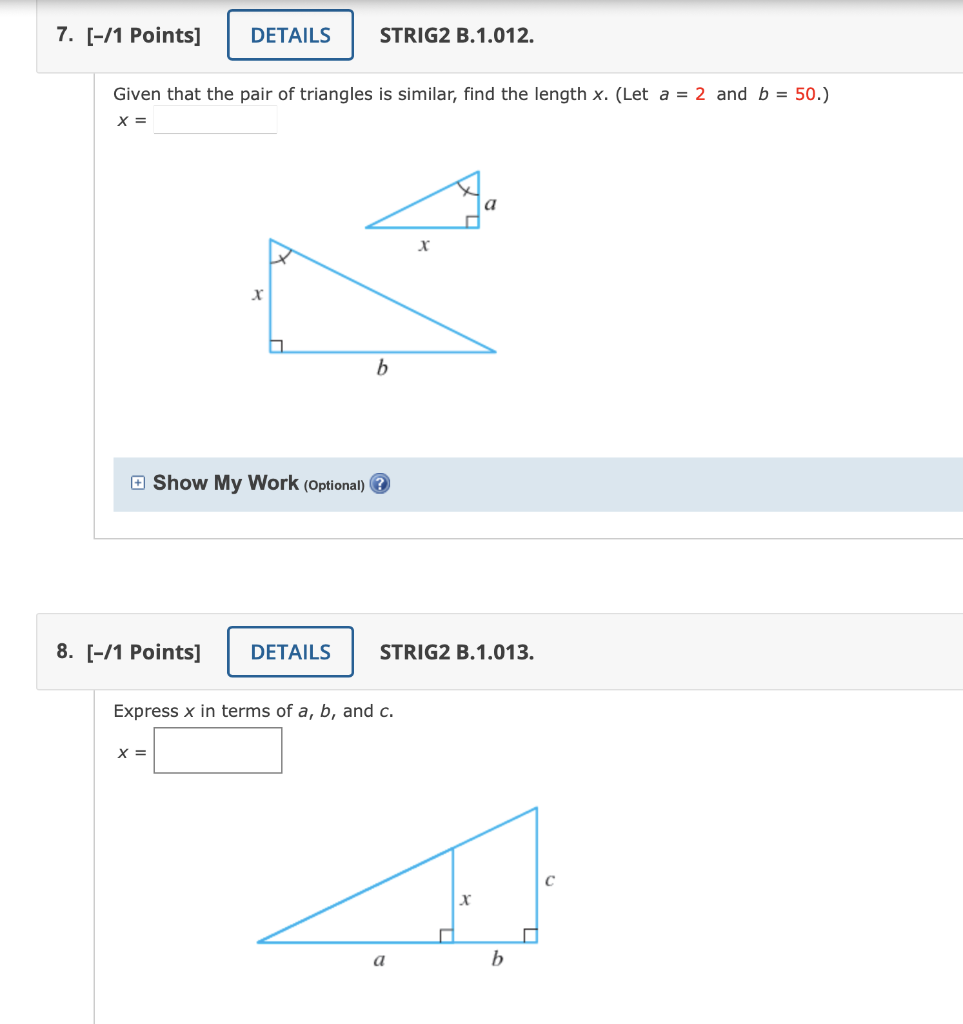 Solved 7. [-/1 Points] DETAILS STRIG2 B.1.012. Given that | Chegg.com