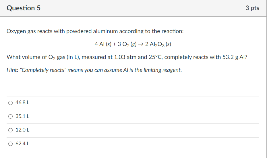 Solved Oxygen gas reacts with powdered aluminum according to | Chegg.com