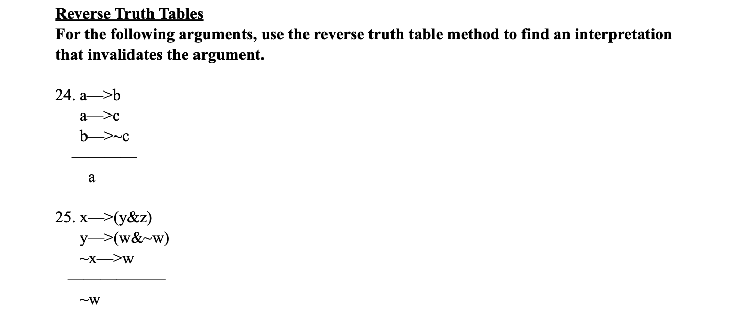 Reverse Truth Tables For the following arguments, use | Chegg.com