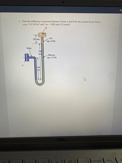 Solved 2. Find the difference in pressure between Points A | Chegg.com