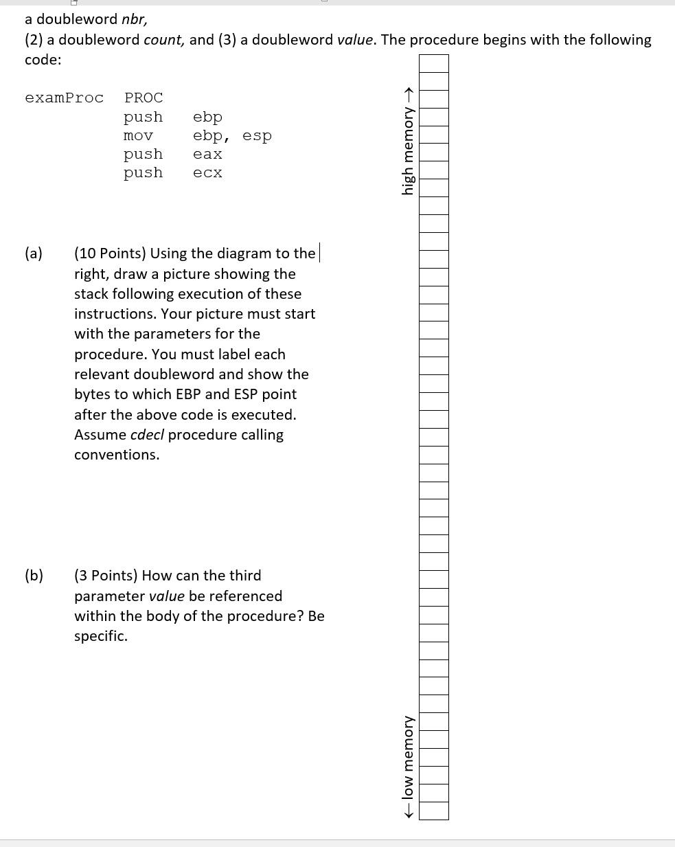 Solved a doubleword nbr, (2) a doubleword count, and (3) a | Chegg.com