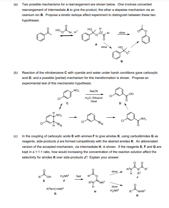 (a) Two possible mechanisms for a rearrangement are | Chegg.com