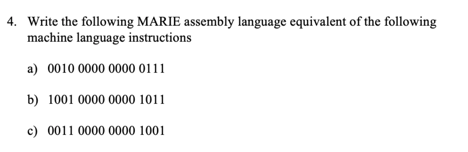 Solved 4 Write The Following Marie Assembly Language 