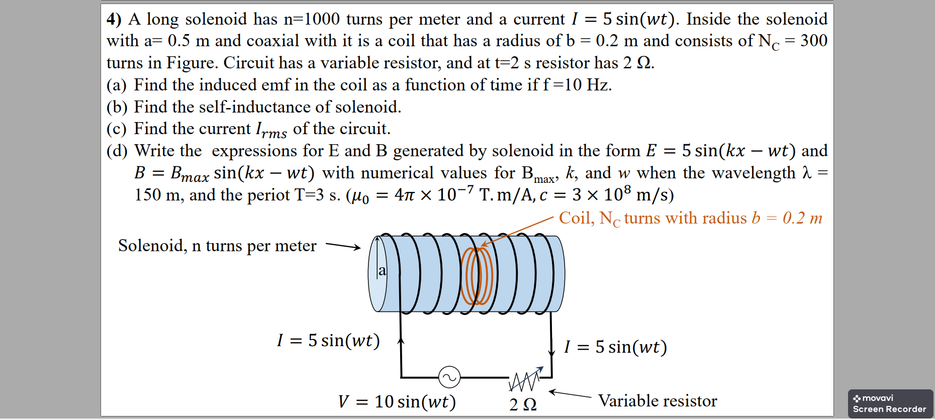 4 A Long Solenoid Has N 1000 Turns Per Meter And A Chegg 